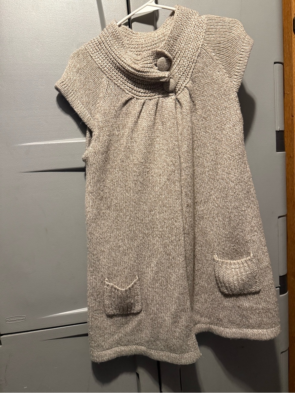 Hooked Up by IOT Taupe Knit Short-Sleeve Sweater Dress with Pockets
